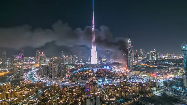 Huge Fire Accident Occurred Address Hotel Dubai Burj Khalifa New — Stock Photo, Image