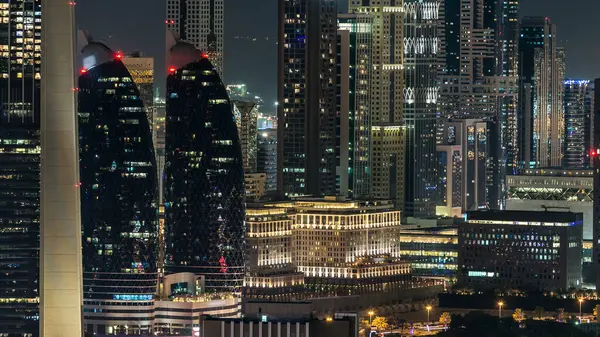 Dubaj Centrum Miasta Linia Czasu Nocy Widok Góry Sheikh Zayed — Zdjęcie stockowe