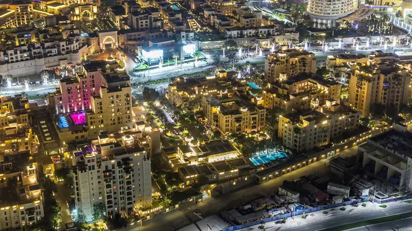 Vista Nocturna Superior Zona Central Ciudad Timelapse Dubai Centro Con —  Fotos de Stock