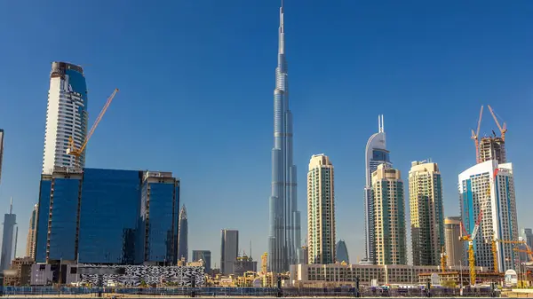 Skyline Baía Negócios Dubai Com Arranha Céus Hora Dia Timelapse — Fotografia de Stock