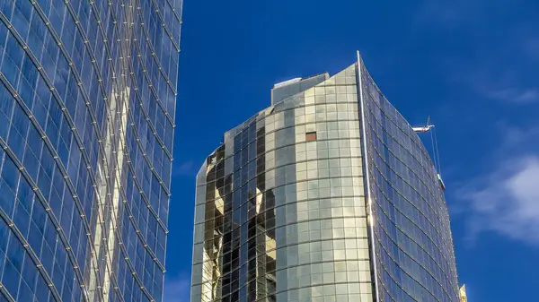 Procure Panorâmica Perspectiva Vidro Aço Arranha Céus Edifício Arranha Céus — Fotografia de Stock