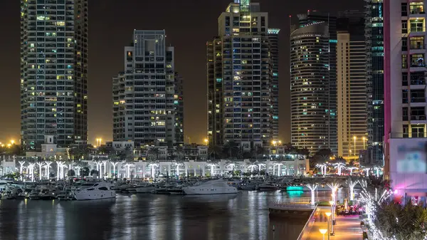 Promenade Canal Dubai Marina Timelapse Night Uae Aerial View Bridge — Stock Photo, Image