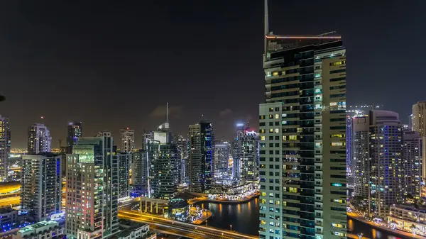 Vista Aerea Dall Alto Notte Del Lungomare Dubai Marina Canale — Foto Stock