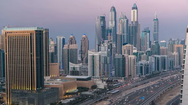 Vista Aérea Cima Dia Para Noite Cronograma Transição Dubai Marina — Fotografia de Stock
