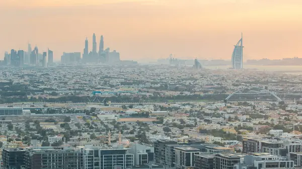 Dubai Skyline Mit Dubai Marina Wolkenkratzern Und Küste Zeitraffer Bei — Stockfoto