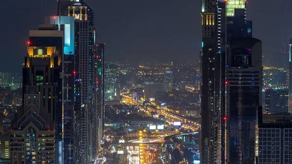 Dubai Sheikh Zayed Road Traffic Night Aerial Timelapse Dubai Downtown — Stock Photo, Image