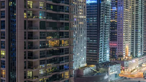 Dubai Marina Bij Nacht Timelapse Glittering Lichten Hoogste Wolkenkrabbers Verkeer — Stockfoto