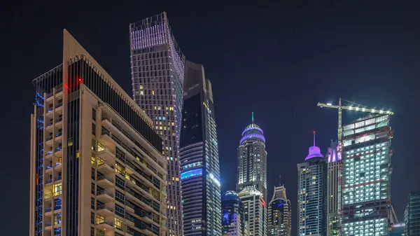 Rascacielos Más Altos Dubai Marina Horario Nocturno Luces Brillantes Iluminación — Foto de Stock