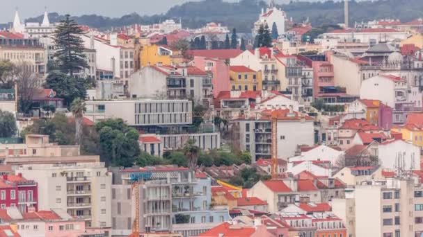 Casas Coloridas Edifícios Residenciais Timelapse Perto Bairro Barrio Alto Lisboa — Vídeo de Stock
