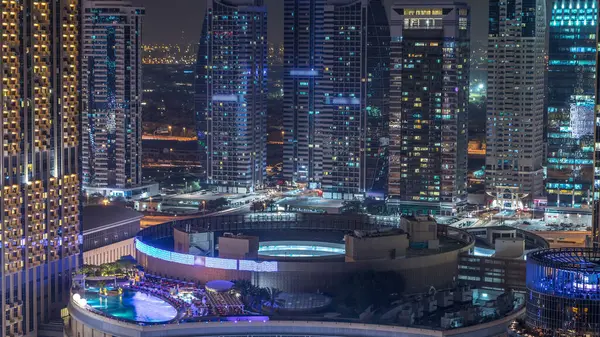 Illuminazione Notturna Dubai Marina Jlt Timelapse Aerea Emirati Arabi Uniti — Foto Stock