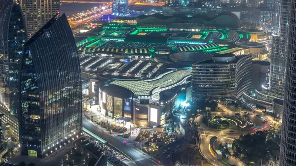 Dubai Downtown Skyskrapor Natt Timelapse Moderna Torn Utsikt Från Toppen — Stockfoto