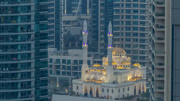 Raheem Mosque Skyscrapers Day Night Transition Timelapse Marina Walk Dubai — Stock Photo, Image
