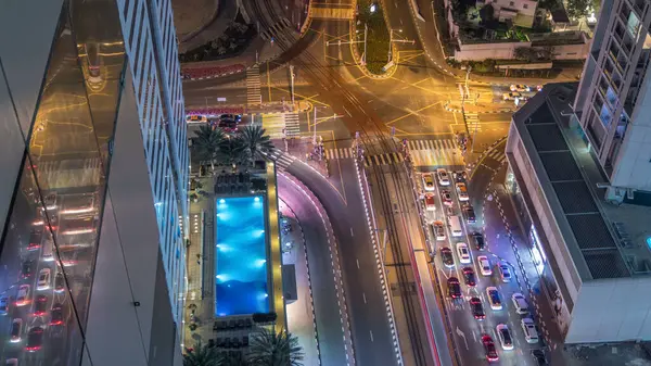 Aerial View Road Intersection Big City Night Timelapse Urban Landscape — Stock Photo, Image