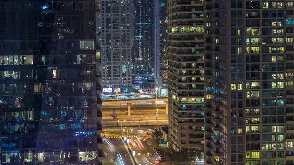 Residential Towers Lighting Illumination Timelapse Road Promenade Dubai Marina Jlt — Stock Photo, Image
