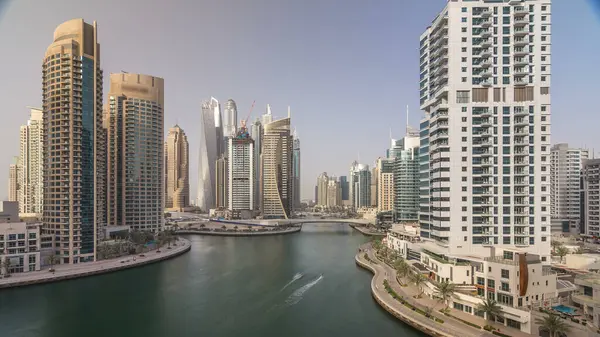 Increíble Colorido Dubai Marina Horizonte Panorámico Durante Puesta Del Sol —  Fotos de Stock