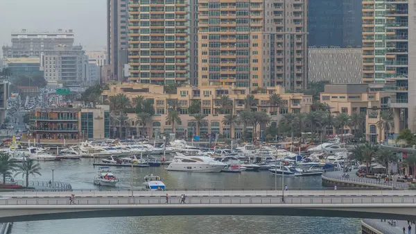 Veduta Aerea Vicino Dubai Marina Giorno Alla Notte Transizione Timelapse — Foto Stock