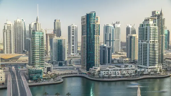 Increíble Colorido Horizonte Dubai Marina Durante Puesta Del Sol Timelapse — Foto de Stock