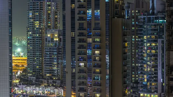 Residential Towers Lighting Illumination Timelapse Glowing Windows Dubai Marina Jlt — Stock Photo, Image