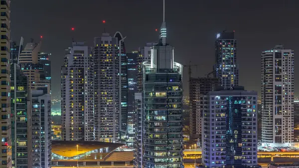 Residential Towers Lighting Illumination Timelapse Road Promenade Dubai Marina Jlt — Stock Photo, Image
