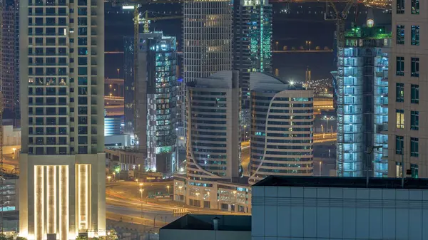 Dubai Şehir Merkezi Gece Zaman Çizelgesi Sahasındaki Lüks Modern Binalar — Stok fotoğraf