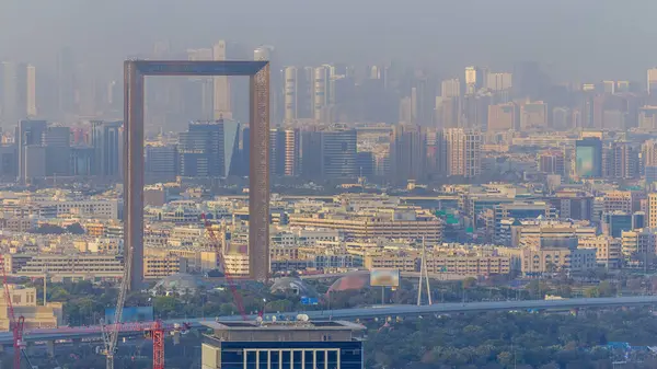 Dubai Horizonte Timelapse Con Distrito Deira Vista Aérea Desde Centro —  Fotos de Stock
