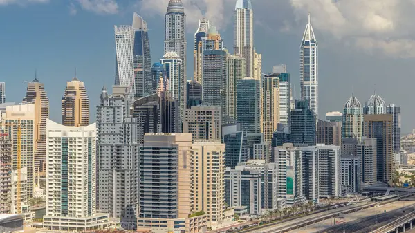 Dubai Marina Arranha Céus Vista Aérea Superior Com Nuvens Agradáveis — Fotografia de Stock