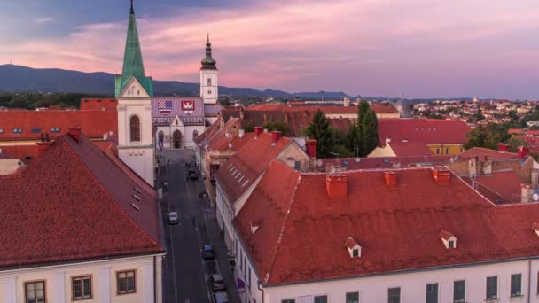 Günbegün Mark Kilisesi Geçiş Zamanı Hırvatistan Zagreb Kentini Inşa Eden — Stok video