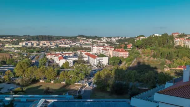 Krásný Cityscape Přehled Leiria Brzy Ráno Portugalsko Letecký Pohled Shora — Stock video