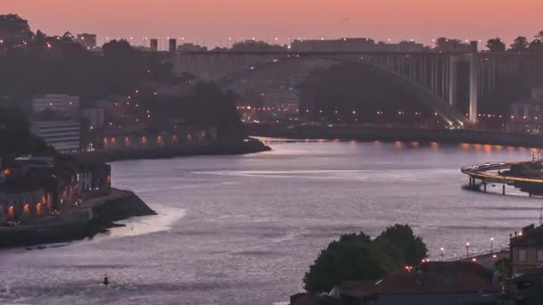 Day Night Transition Aerial View Historic City Porto Portugal Panoramic — Stock videók