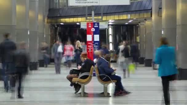 Interior Uma Moderna Estação Metrô Com Trens Timelapse Pessoas Esperando — Vídeo de Stock