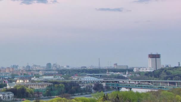 Panoramic View Moscow City Russia Sparrow Hills Sunset Day Night Royalty Free Stock Video