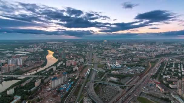 Luftaufnahme Der Stadt Moskau Tag Nacht Übergang Zeitraffer Nach Sonnenuntergang — Stockvideo