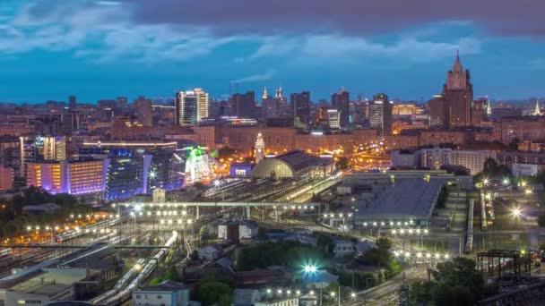 Panoramiczny Widok Dworzec Kolejowy Kijowie Noc Dnia Przejścia Timelapse Nowoczesne — Wideo stockowe