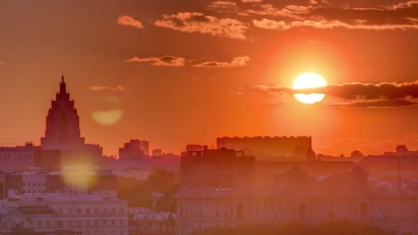 Панорама Сталінським Хмарочосом Під Час Заходу Сонця Даху Москві Росія — стокове відео