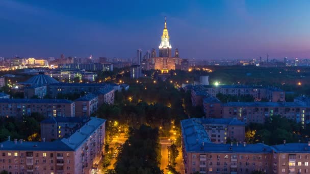 Moskwa State University Noc Dnia Przejściowego Timelapse Przed Wschodem Słońca — Wideo stockowe