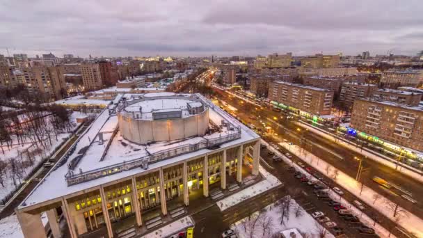 Dag Till Natt Övergång Timelapse Antenn Panoramautsikt Över Moskva City — Stockvideo