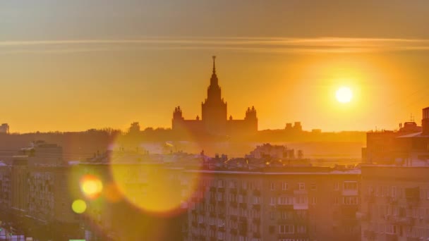 Timelapse Winter Sunset Moscow State University Captured Top View Komsomolskiy — Stock Video