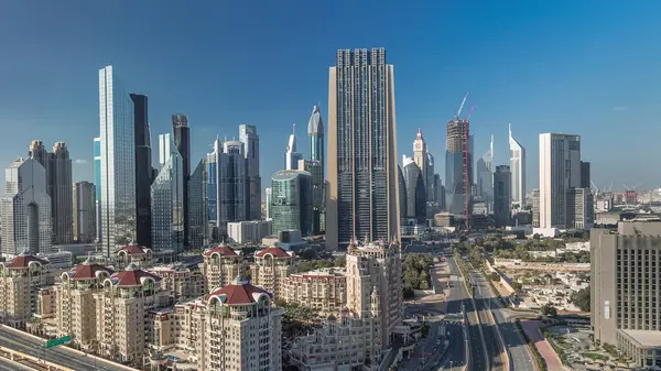 Skyline View Buildings Sheikh Zayed Road Difc Timelapse Dubai Uae — Stock Photo, Image