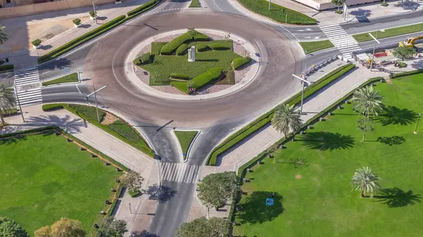 Letecký Pohled Kruhovým Kruhovém Kruhu Dubaji Centra Města Provoz Ulici — Stock fotografie