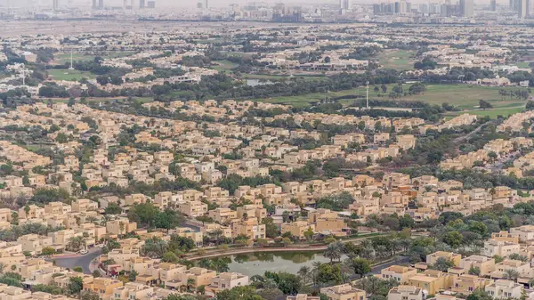 Aerial View Apartment Houses Villas Golf Course Dubai City Timelapse — Stock Photo, Image