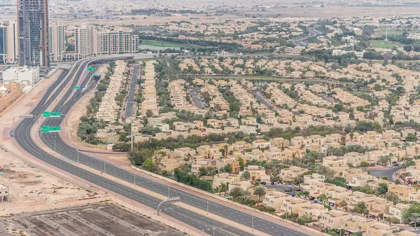 Aerial View Apartment Houses Villas Dubai City Timelapse Jumeirah Lake — Stock Photo, Image