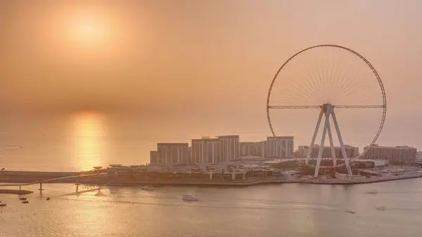 Naplemente Alatt Bluewaters Sziget Dubai Légi Timelapse Jumeirah Beach Residence — Stock Fotó