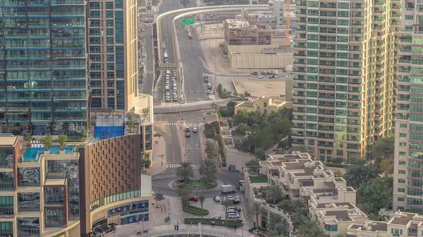 Letecký Pohled Silniční Křižovatku Velkém Městě Timelapse Městská Krajina Dubai — Stock fotografie