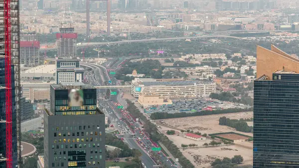 Aerial View Financial Zabeel District Day Night Transition Timelapse Traffic — Stock Photo, Image