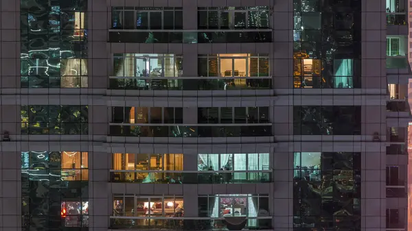 Night View Exterior Apartment Building Timelapse High Rise Skyscraper Blinking — Stock Photo, Image