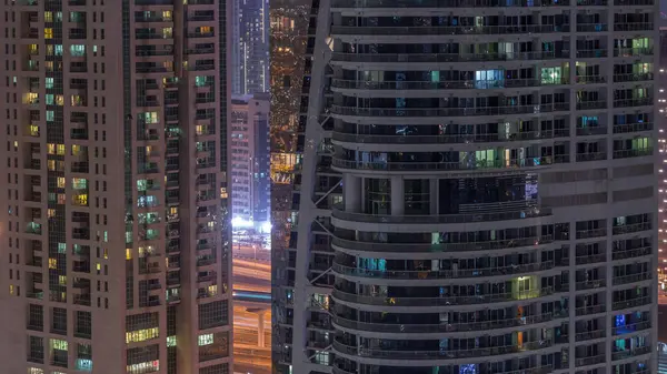 Residentiële Kantoorgebouwen Jumeirah Lake Towers District Night Timelapse Met Knipperende — Stockfoto