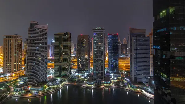 Residentiële Kantoorgebouwen Jumeirah Lake Towers District Night Day Transitie Timelapse — Stockfoto