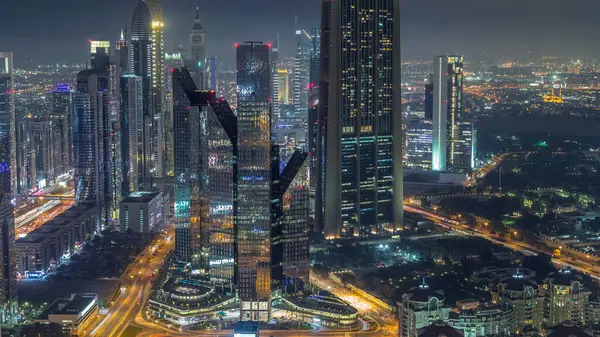 Dubai International Financial Centre Quartiere Con Grattacieli Moderni Illuminati Notte — Foto Stock