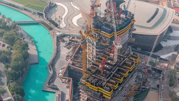 Progrès Construction Nouveau Gratte Ciel Moderne Dans Ville Dubaï Timelapse — Photo