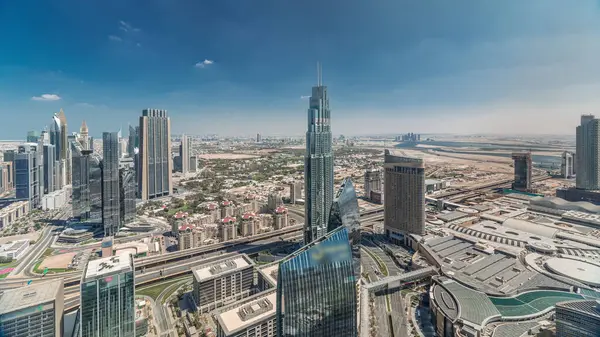 Modern Gökdelenler Timelapse Ile Dubai Uluslararası Finans Merkezi Ilçe Sokaklarda — Stok fotoğraf